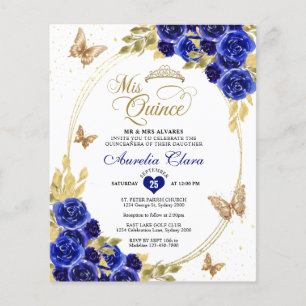 BUDGET Floral Blue Gold Butterfly Quinceanera