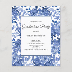 Budget Floral Blue Graduation Party Invitation