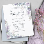 Budget Floral Blue & Purple Wedding Invitation.<br><div class="desc">This is an elegant and  rustic watercolor design that features eucalyptus and coordinating foliage in sage green and floral elements in dusty blue and purple. This is an original design and easy to personalise with your own unique details.</div>