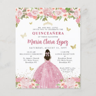 Budget Floral Blush Pink Gold Princess Quinceanera