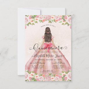 Budget Floral Blush Pink Gold Princess Quinceanera Card