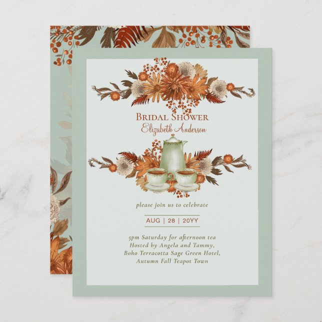 Budget Floral Boho Terracotta Sage Tea Party Event (Front/Back)