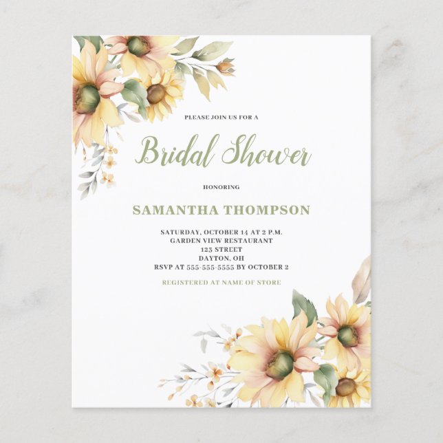 Budget Floral Botanical Bridal Shower Invitation Flyer (Front)