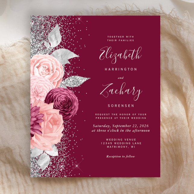 Budget Floral Burgundy Blush Silver Wedding (Creator Uploaded)