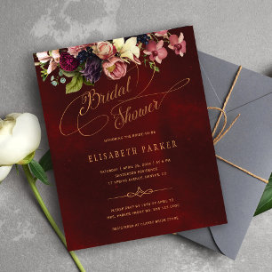 Budget floral burgundy bridal shower invitation