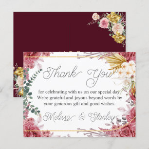 Budget Floral Burgundy Gold Eucalyptus Thank You Postcard