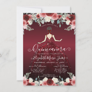 Budget Floral Burgundy Gown Birthday Quinceanera Card
