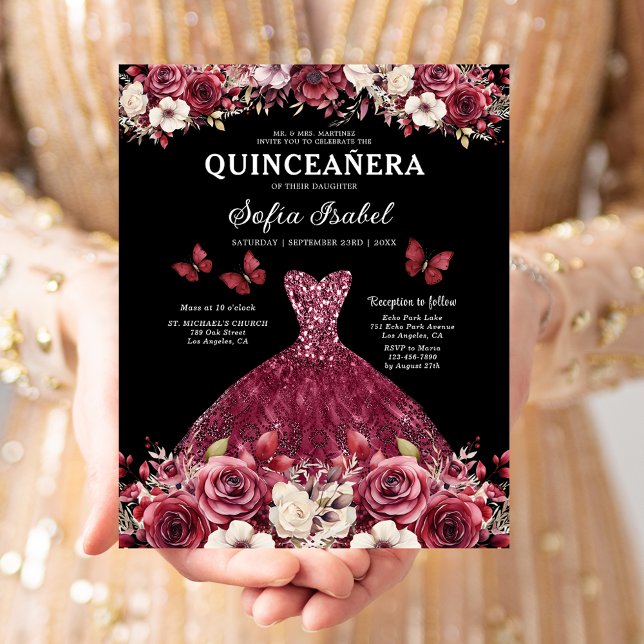Budget Floral Burgundy Princess Quinceanera (Creator Uploaded)