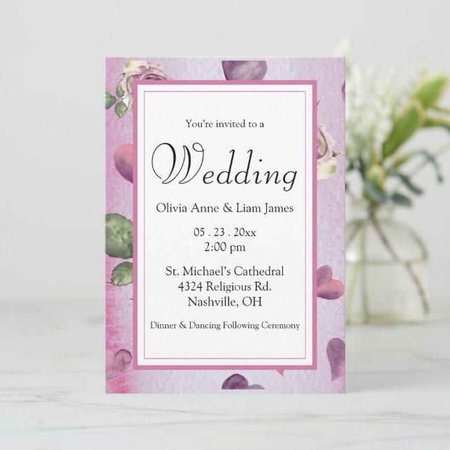 Budget Floral Burgundy Watercolor Romantic Elegant Invitation (Standing Front)