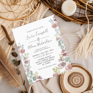 Budget Floral Burnt Orange Wedding Invitation