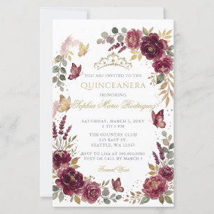 Budget Floral Butterfly Burgundy Gold Quinceañera