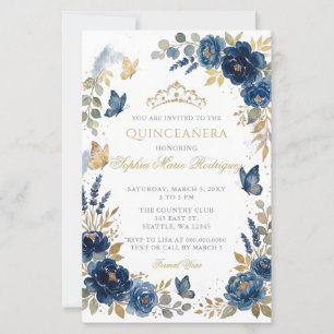 Budget Floral Butterfly Navy Gold Quinceañera
