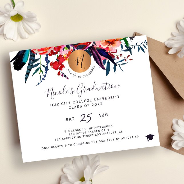 Budget floral chic graduation party invitation (Creator Uploaded)