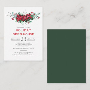 Budget Floral Christmas Holiday Open House Party Card