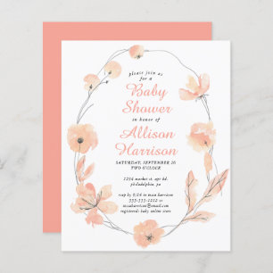 Budget Floral Coral Baby Shower Invitation