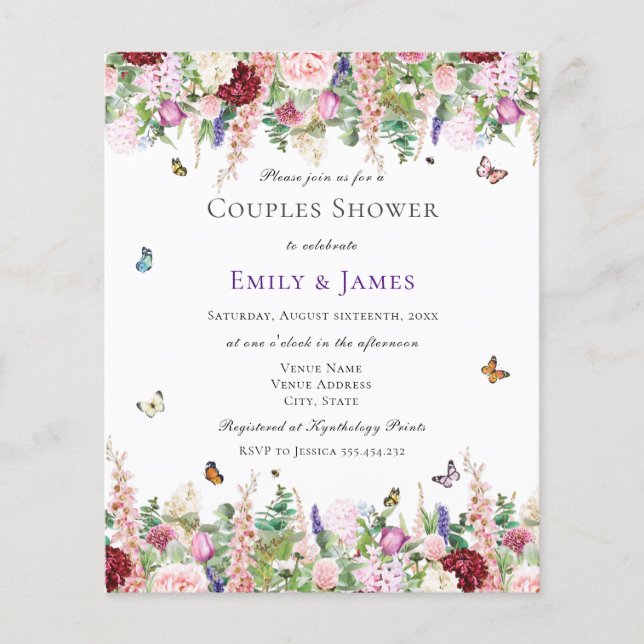 Budget Floral Couples Shower Invitation (Front)