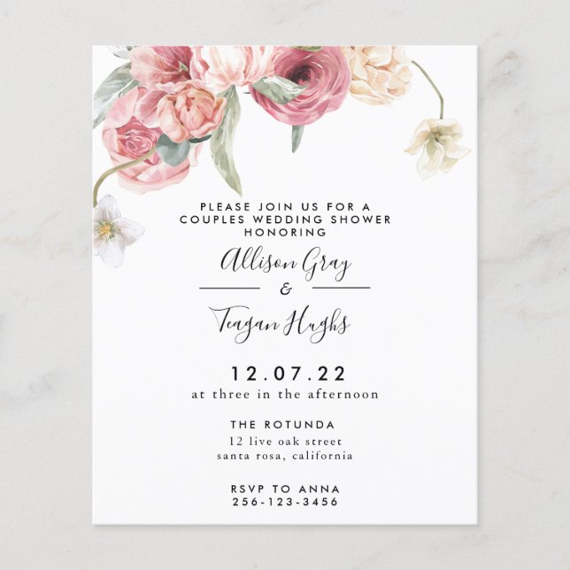 BUDGET Floral Couples Shower Invitation | Annabeth Flyer (Front)