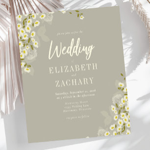 Budget Floral Cream Beige Wedding Invitation