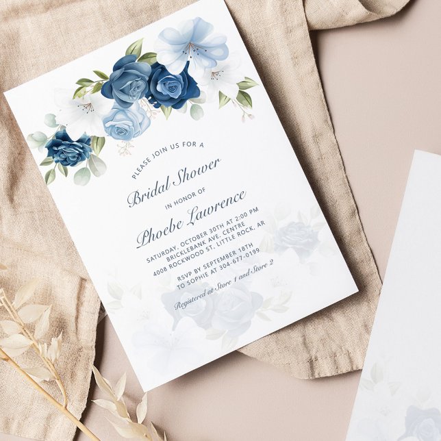 Budget Floral Dusty Blue Bridal Shower Invitation (Creator Uploaded)