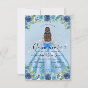 Budget Floral Dusty Blue Glam Princess Quinceanera Card