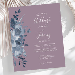 Budget Floral Dusty Blue Mauve Wedding Invite