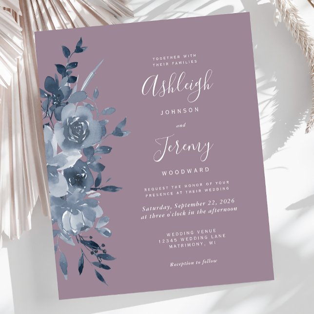 Budget Floral Dusty Blue Mauve Wedding Invite (Creator Uploaded)