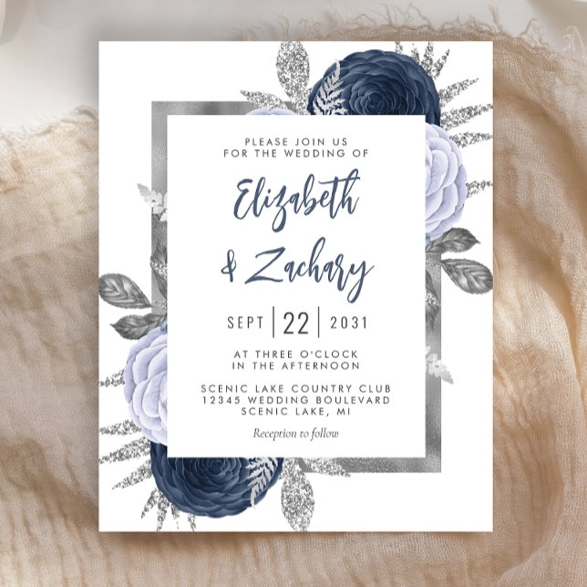 Budget Floral Dusty Blue Silver Wedding Invite (Creator Uploaded)