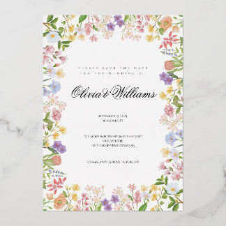 Budget floral elegant script wedding invitation