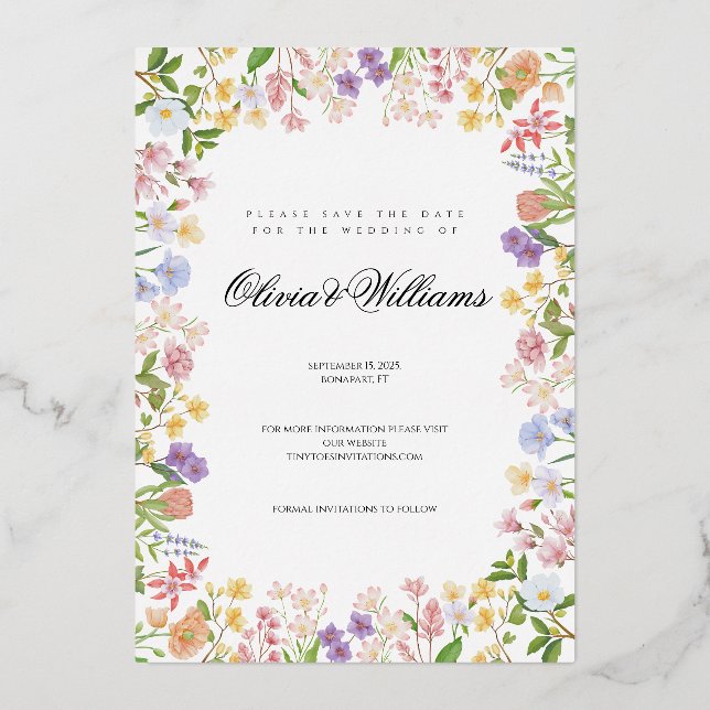 Budget floral elegant script wedding invitation (Front)