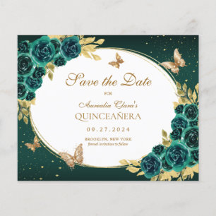 BUDGET Floral Emerald Gold Butterfly Quinceañera