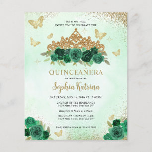 Budget Floral Emerald Green Gold Tiara Quinceañera