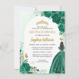 Budget Floral Emerald Green Princess Quinceanera Card