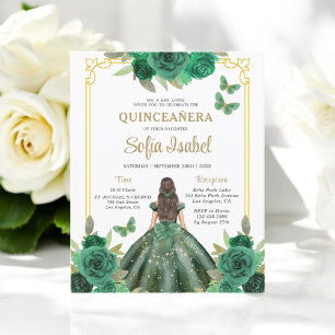 Budget Floral Emerald Green Quinceanera Invitation Flyer