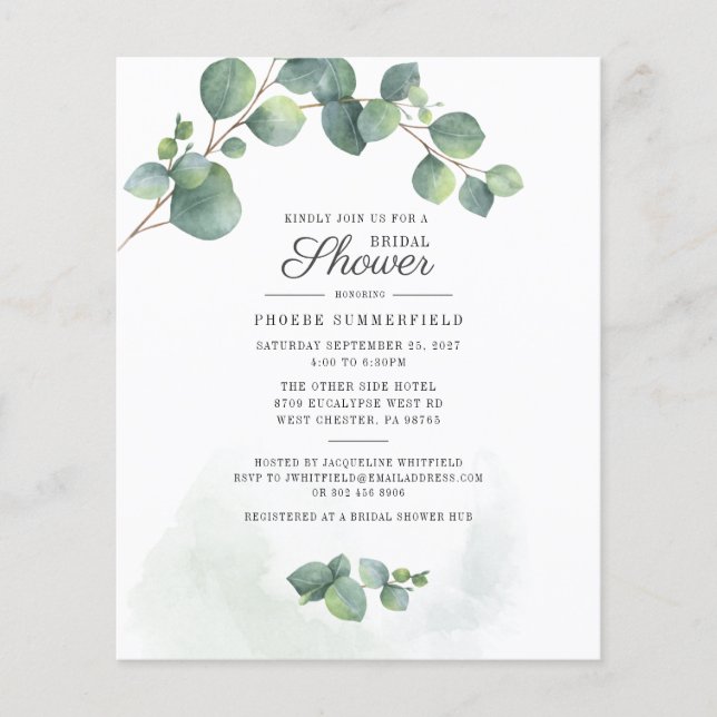 Budget Floral Eucalyptus Botanical Bridal Shower (Front)