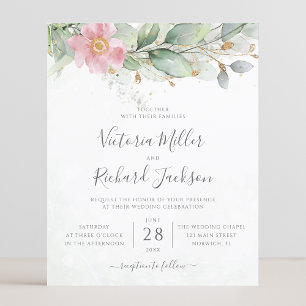 Budget Floral Eucalyptus Leaves Wedding Invitation