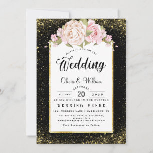 Budget Floral Foil Glitter Gold Dusty Rose Wedding Invitation