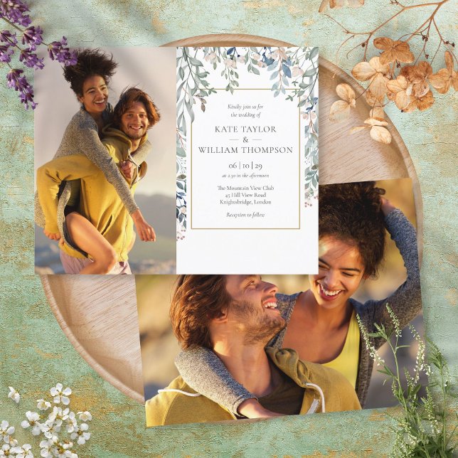 Budget Floral Foliage Photos Wedding Invitation (Creator Uploaded)