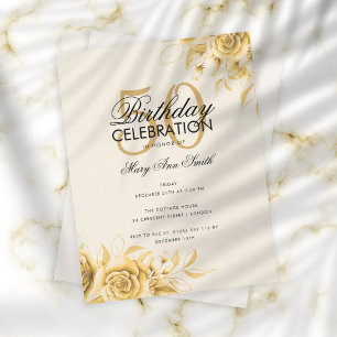 Budget Floral Glam Birthday Elegant Gold Cream Invitation