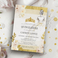 Budget Floral Glitter Gold Princess Quinceanera In
