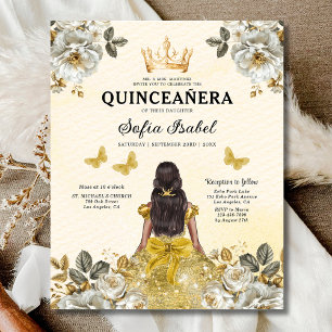 Budget Floral Gold Butterfly Princess Quinceanera