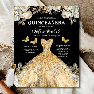 Budget Floral Gold Butterfly Princess Quinceanera Flyer