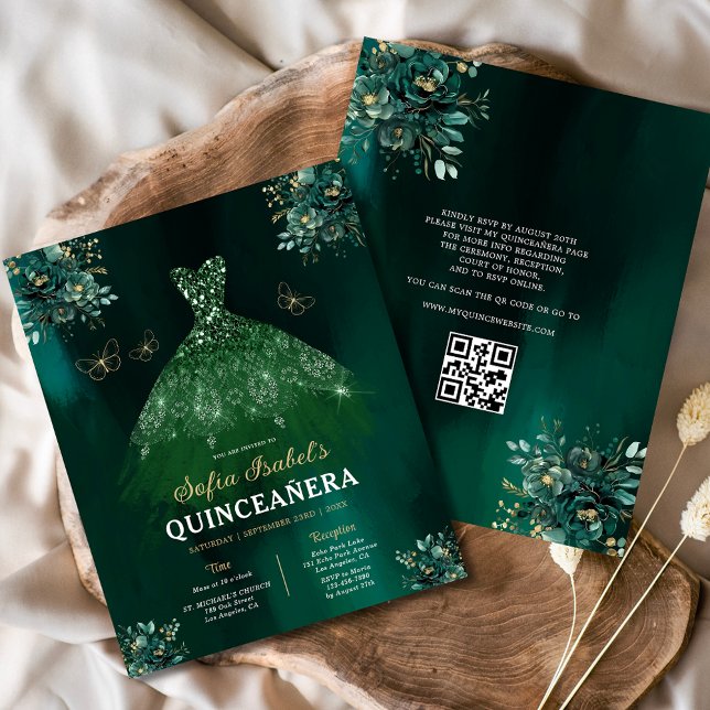 Budget Floral Green Gown Dress QR Code Quinceanera (Creator Uploaded)