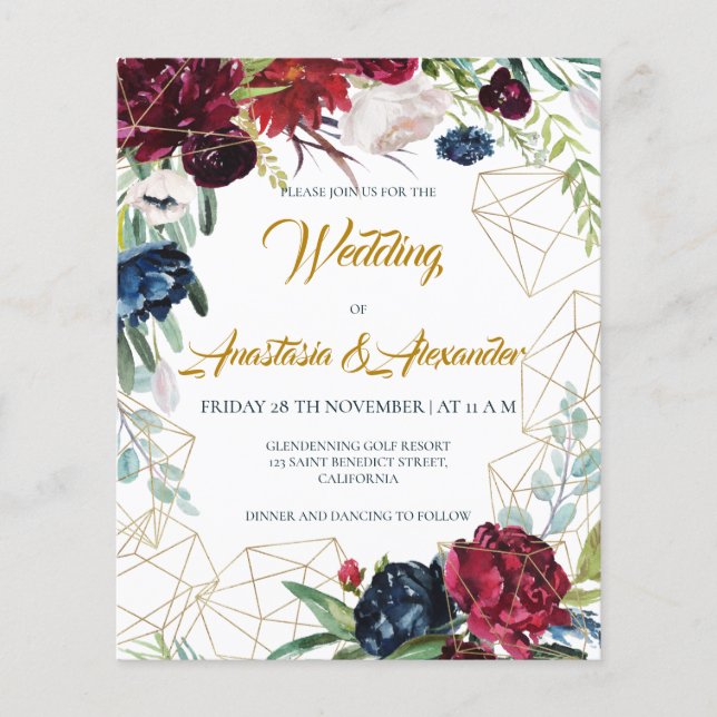Budget/Floral & Greenery/Wedding Invitation. Flyer (Front)