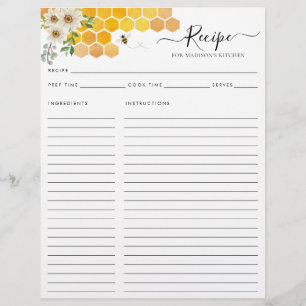 Budget Floral Honeycomb Bumblebee Recipe Card