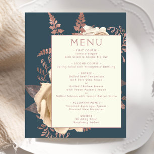 Budget Floral Ivory Rose Gold Teal Wedding Menu