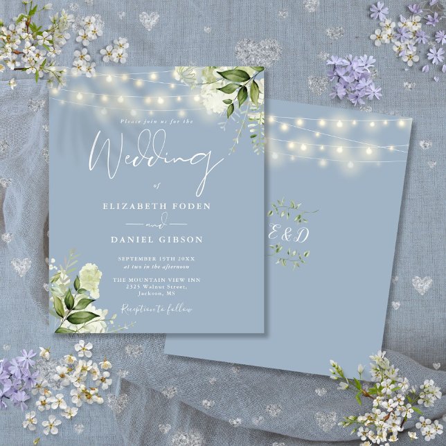 Budget Floral Lights Dusty Blue Wedding Invitation (Budget Floral Lights Dusty Blue Wedding Invitation)