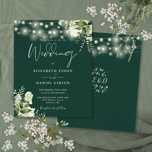 Budget Floral Lights Emerald Wedding Invitation (Budget Floral Lights Emerald Wedding Invitation)