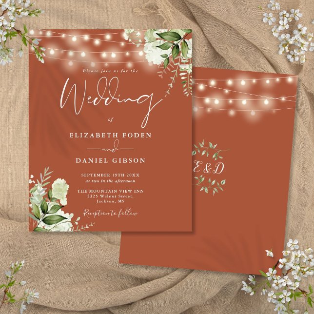Budget Floral Lights Terracotta Wedding Invitation (Budget Floral Lights Terracotta Wedding Invitation)