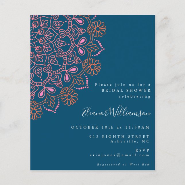 Budget Floral Mandala Teal Blue Bridal Shower  (Front)