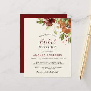 Budget Floral Maroon Bridal Shower Invitation 